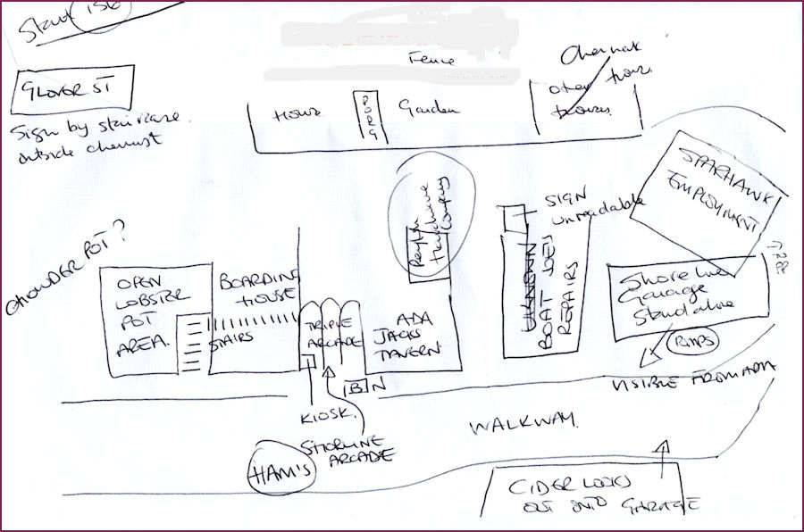 The scribble that will become the Wharf map
